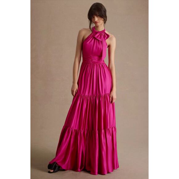 Mac Duggal Pink Tiered Ruffle Halter Gown - Picture 1 of 9